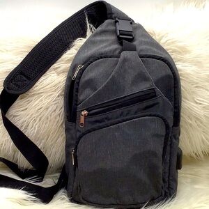 Gray Canvas USB Charge Sling Bag